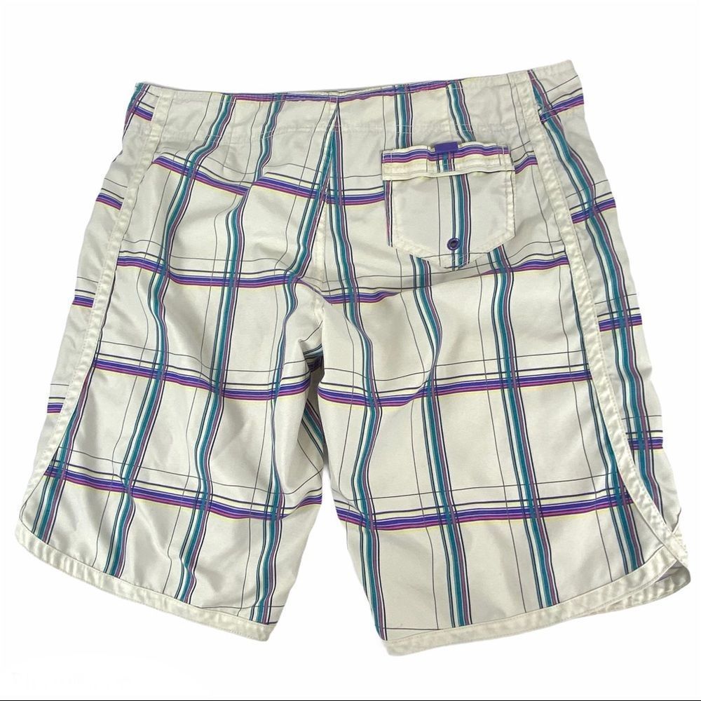 Hurley plaid board shorts white purple teal size 7 - Picture 2 of 9